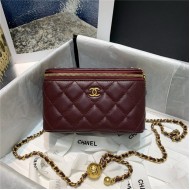 Chanel Vanity with Chain Lambskin Gold Metal Burgundy High