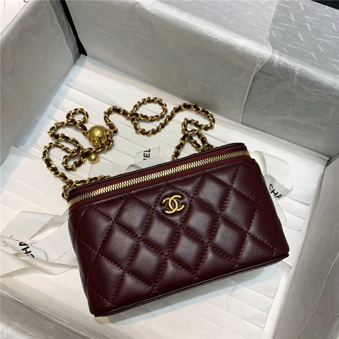 Chanel Vanity with Chain Lambskin Gold Metal Burgundy High