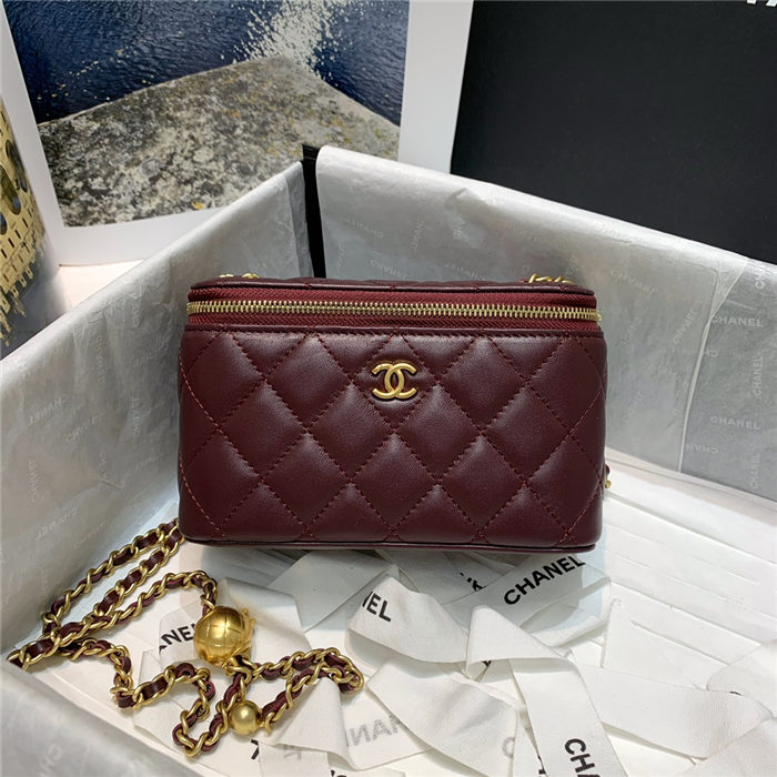 Chanel Vanity with Chain Lambskin Gold Metal Burgundy High