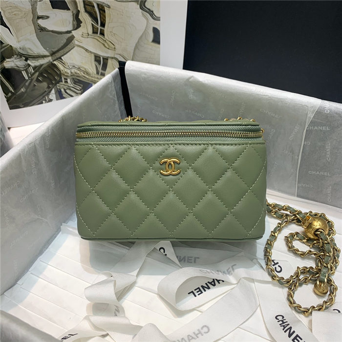 Chanel Vanity with Chain Lambskin Gold Metal Green High