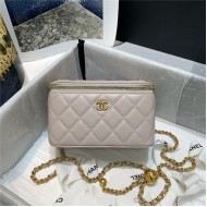 Chanel Vanity with Chain Lambskin Gold Metal Grey-Nude High