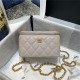 Chanel Vanity with Chain Lambskin Gold Metal Grey-Nude High