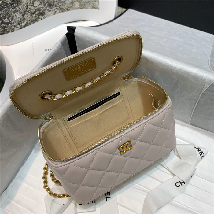 Chanel Vanity with Chain Lambskin Gold Metal Grey-Nude High