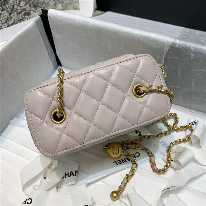 Chanel Vanity with Chain Lambskin Gold Metal Grey-Nude High