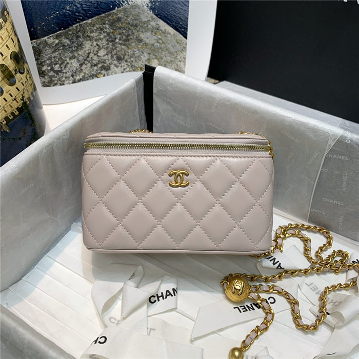 Chanel Vanity with Chain Lambskin Gold Metal Grey-Nude High