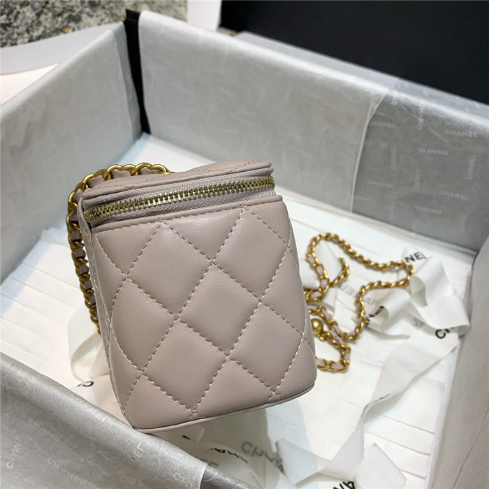 Chanel Vanity with Chain Lambskin Gold Metal Grey-Nude High