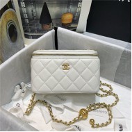 Chanel Vanity with Chain Lambskin Gold Metal White High