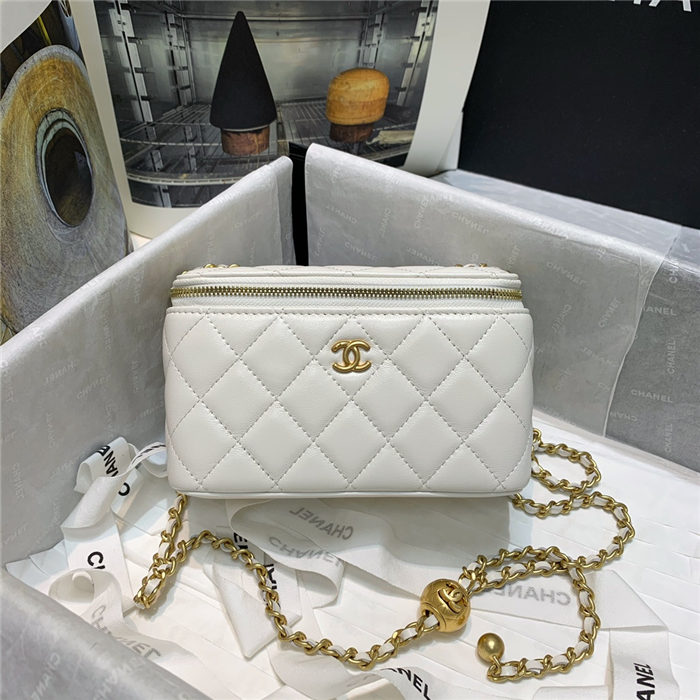 Chanel Vanity with Chain Lambskin Gold Metal White High