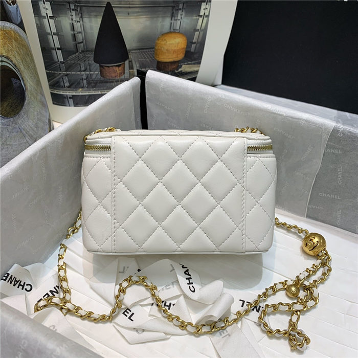 Chanel Vanity with Chain Lambskin Gold Metal White High