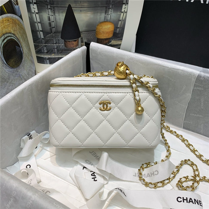 Chanel Vanity with Chain Lambskin Gold Metal White High