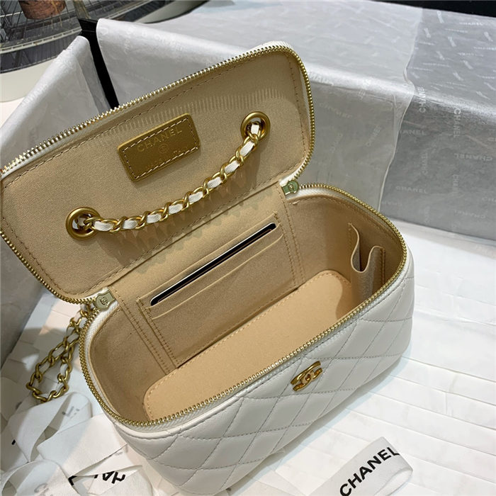 Chanel Vanity with Chain Lambskin Gold Metal White High