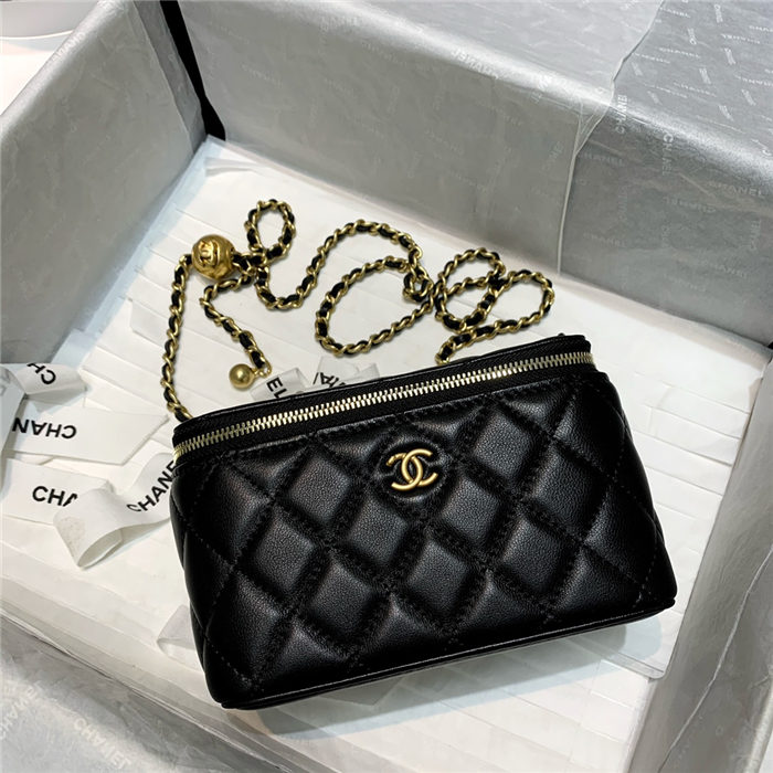 Chanel Vanity with Chain Lambskin Gold Metal Black High