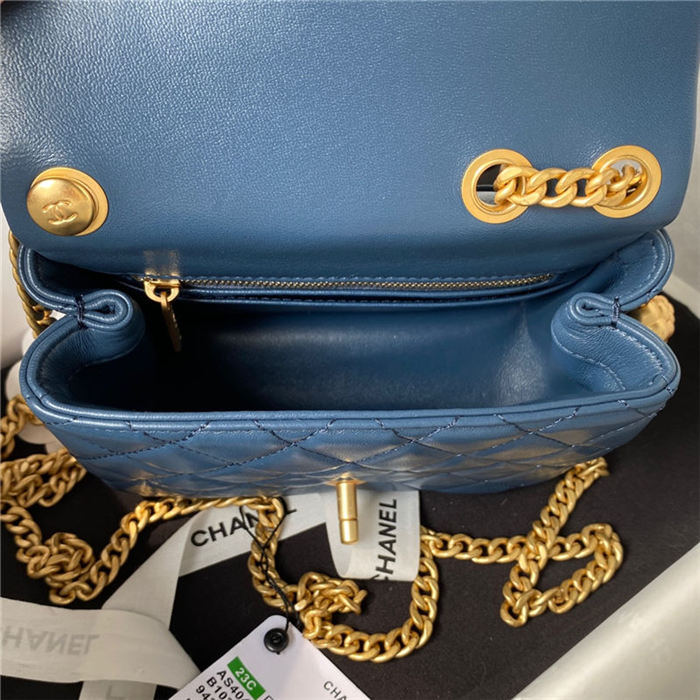 Chanel SUPERMINI FLAP BAG AS4040 Lambskin & Gold-Tone Metal Blue-Navy High