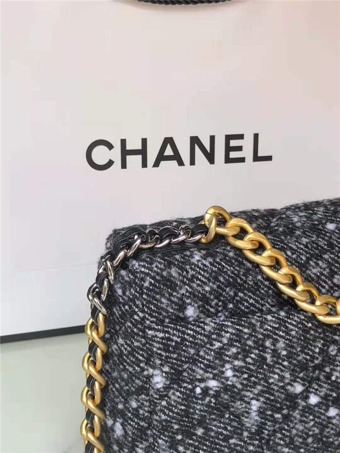 Chanel 19 Flap Bag Tweed, Gold-Tone, Silver-Tone & Ruthenium-Finish Metal Black & Ecru High