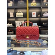 MINI FLAP BAG WITH TOP HANDLE AS2431 Grained Calfskin & Gold-Tone Metal Red High