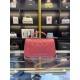 MINI FLAP BAG WITH TOP HANDLE AS2431 Grained Calfskin & Gold-Tone Metal Rose Red High