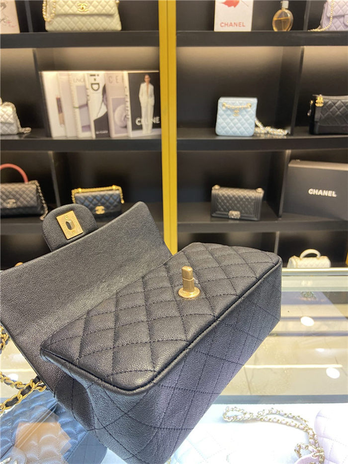 MINI FLAP BAG WITH TOP HANDLE AS2431 Grained Calfskin & Gold-Tone Metal Black High