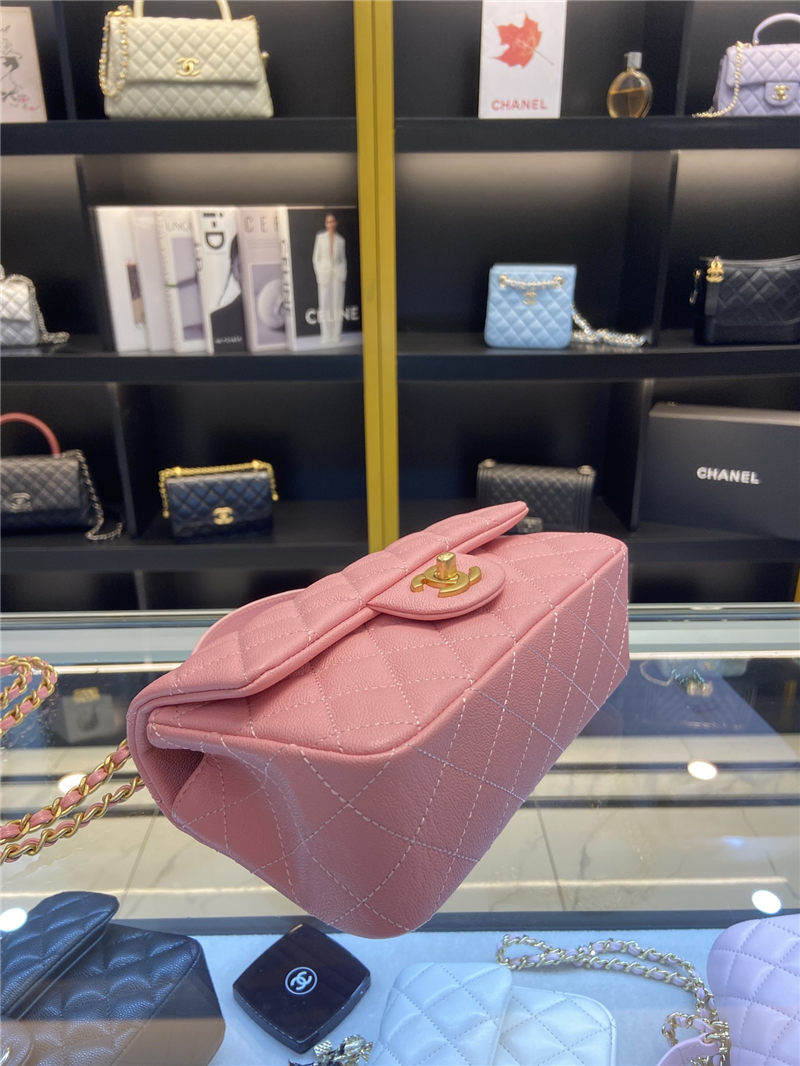 MINI FLAP BAG WITH TOP HANDLE AS2431 Grained Calfskin & Gold-Tone Pink High