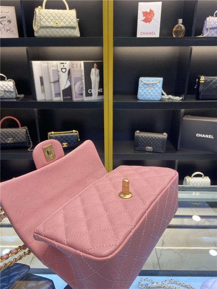 MINI FLAP BAG WITH TOP HANDLE AS2431 Grained Calfskin & Gold-Tone Pink High