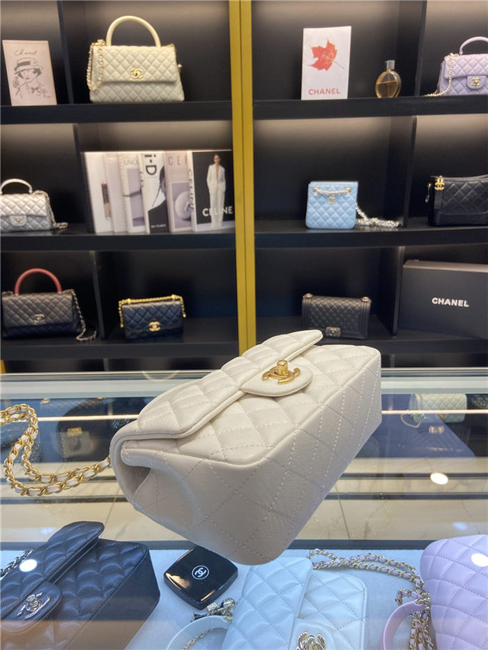 MINI FLAP BAG WITH TOP HANDLE AS2431 Grained Calfskin & Gold-Tone White High