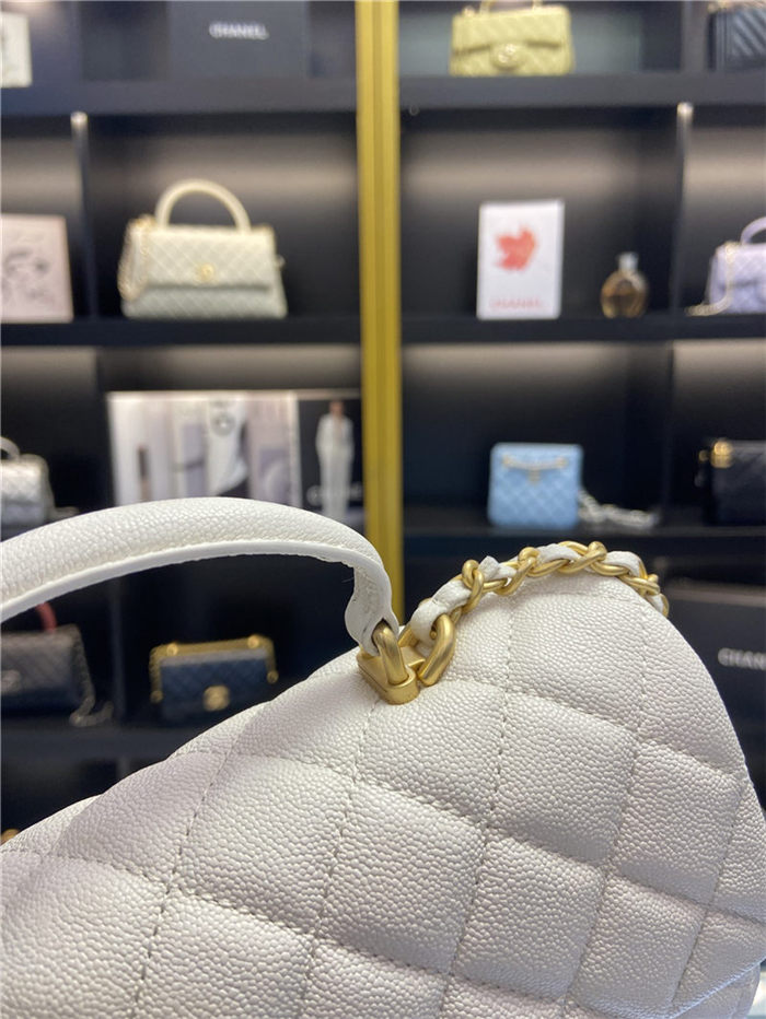 MINI FLAP BAG WITH TOP HANDLE AS2431 Grained Calfskin & Gold-Tone White High