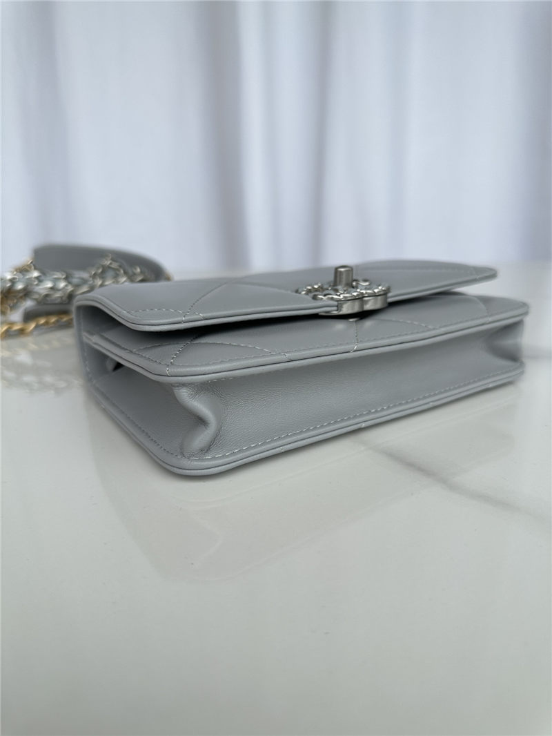 Chanel 19 WALLET ON CHAIN-A Shiny Lambskin, Gold/Silver-Tone & Ruthenium-Finish Metal Grey A