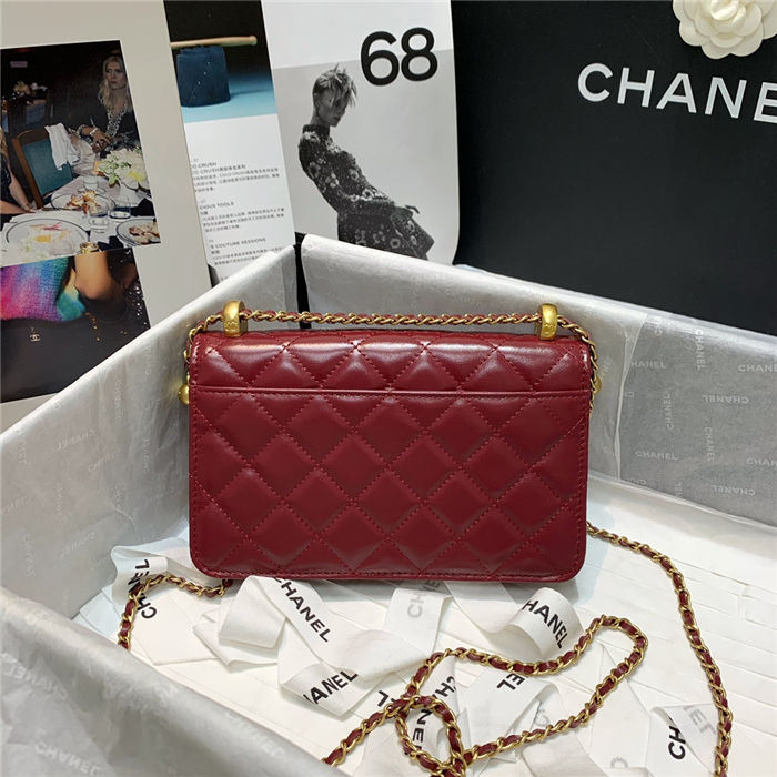 Chanel WALLET ON CHAIN Calfskin & Gold-Tone Metal AP2289 Burgundy High