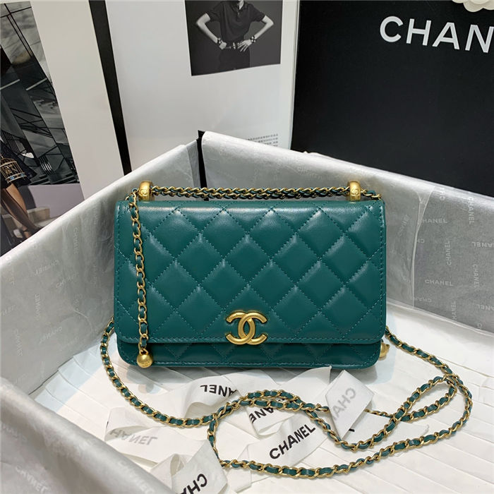 Chanel WALLET ON CHAIN Calfskin & Gold-Tone Metal AP2289 Olive High