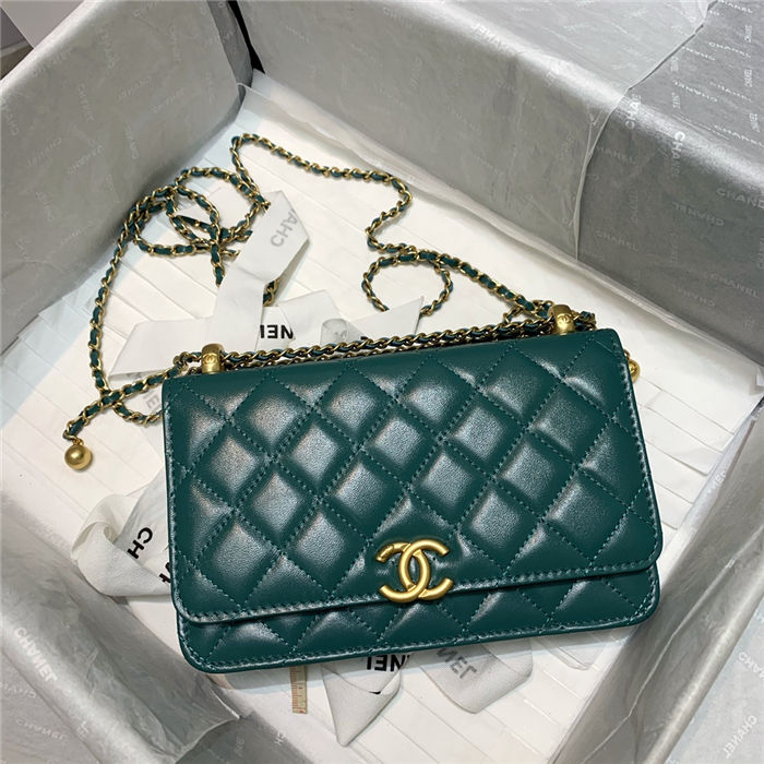 Chanel WALLET ON CHAIN Calfskin & Gold-Tone Metal AP2289 Olive High