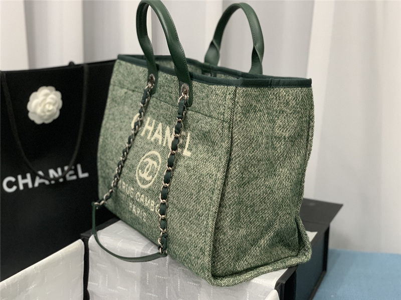 LARGE SHOPPING BAG Mixed Fibers & Silver-Tone Metal Green High