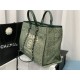 LARGE SHOPPING BAG Mixed Fibers & Silver-Tone Metal Green High