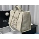 LARGE SHOPPING BAG Mixed Fibers & Silver-Tone Metal Beige High