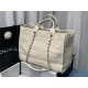 LARGE SHOPPING BAG Mixed Fibers & Silver-Tone Metal Beige High