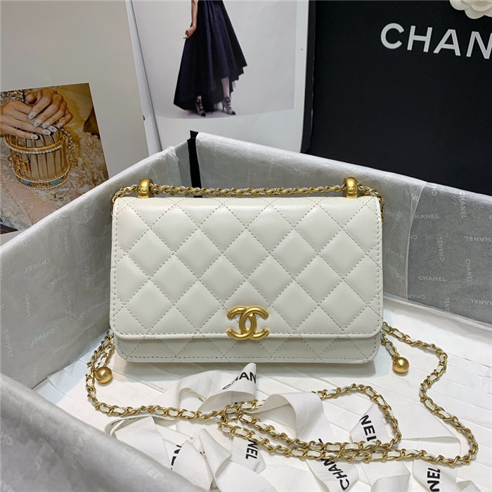 Chanel WALLET ON CHAIN Calfskin & Gold-Tone Metal AP2289 White High