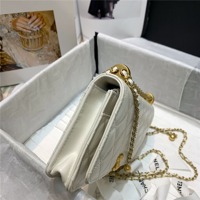 Chanel WALLET ON CHAIN Calfskin & Gold-Tone Metal AP2289 White High