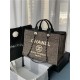 LARGE SHOPPING BAG Mixed Fibers & Silver-Tone Metal Black High