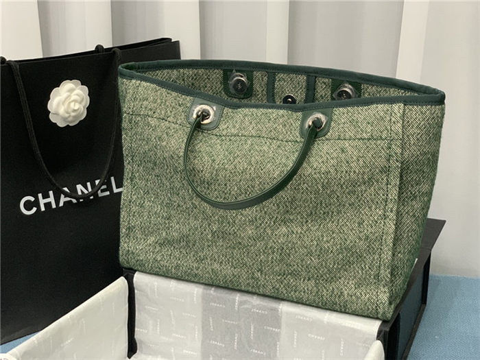 SHOPPING BAG Mixed Fibers & Silver-Tone Metal Green High