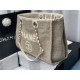 SHOPPING BAG Mixed Fibers & Silver-Tone Metal Khaki High