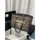 SHOPPING BAG Mixed Fibers & Silver-Tone Metal Black High