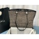 SHOPPING BAG Mixed Fibers & Silver-Tone Metal Black High