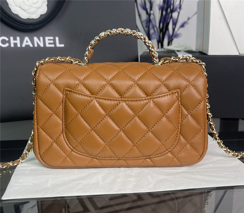 Chanel SMALL FLAP BAG With Top Diamond Handle Lambskin & Gold-Tone Metal AS4141 Caramel High