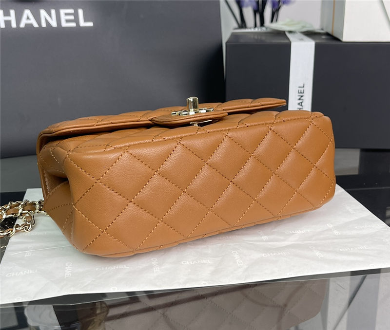 Chanel SMALL FLAP BAG With Top Diamond Handle Lambskin & Gold-Tone Metal AS4141 Caramel High