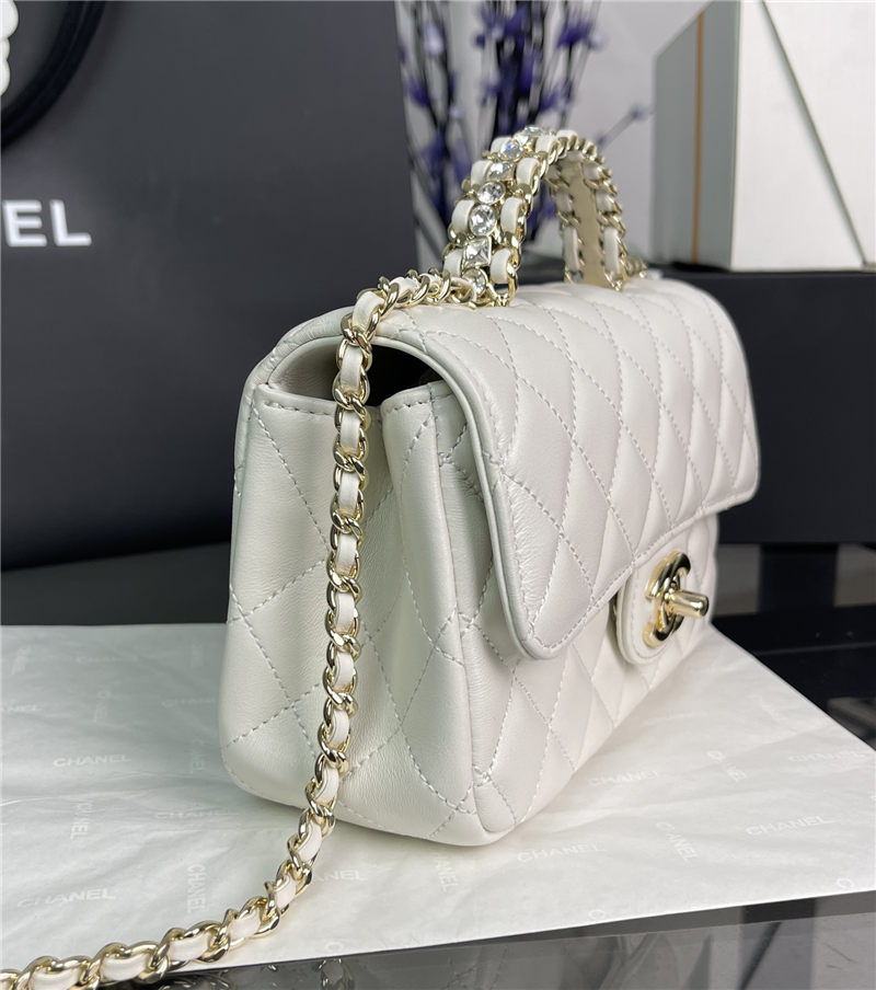 Chanel SMALL FLAP BAG With Top Diamond Handle Lambskin & Gold-Tone Metal AS4141 White High