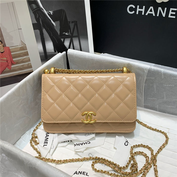 Chanel WALLET ON CHAIN Calfskin & Gold-Tone Metal AP2289 Beige High