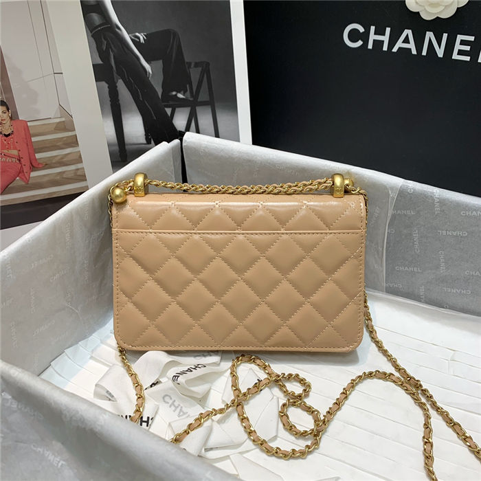 Chanel WALLET ON CHAIN Calfskin & Gold-Tone Metal AP2289 Beige High