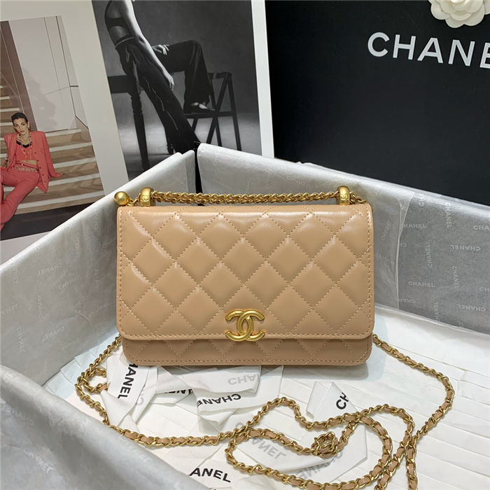 Chanel WALLET ON CHAIN Calfskin & Gold-Tone Metal AP2289 Beige High