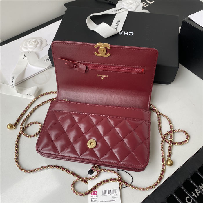 Chanel WALLET ON CHAIN Calfskin & Gold-Tone Metal AP2289 Burgundy A