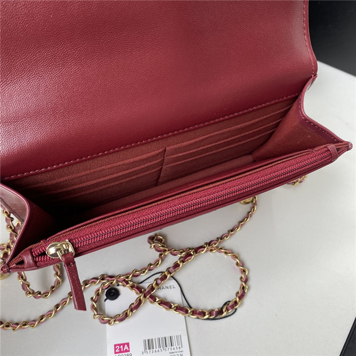 Chanel WALLET ON CHAIN Calfskin & Gold-Tone Metal AP2289 Burgundy A