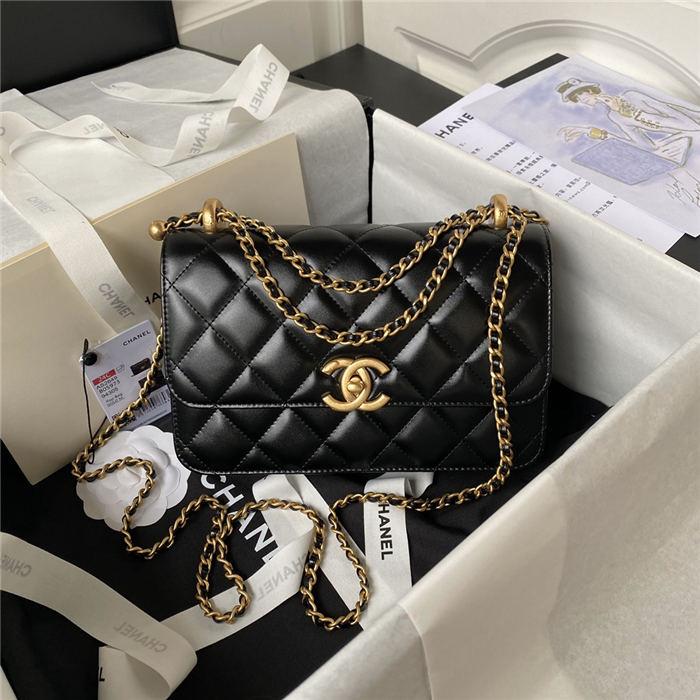 Chanel SMALL FLAP BAG Calfskin & Gold-Tone Metal AS2649 Black A