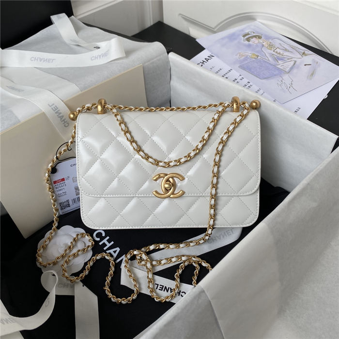 Chanel SMALL FLAP BAG Calfskin & Gold-Tone Metal AS2649 White A